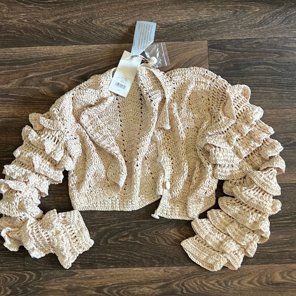 LoveShackFancy Junice Crop Cardigan in Sand